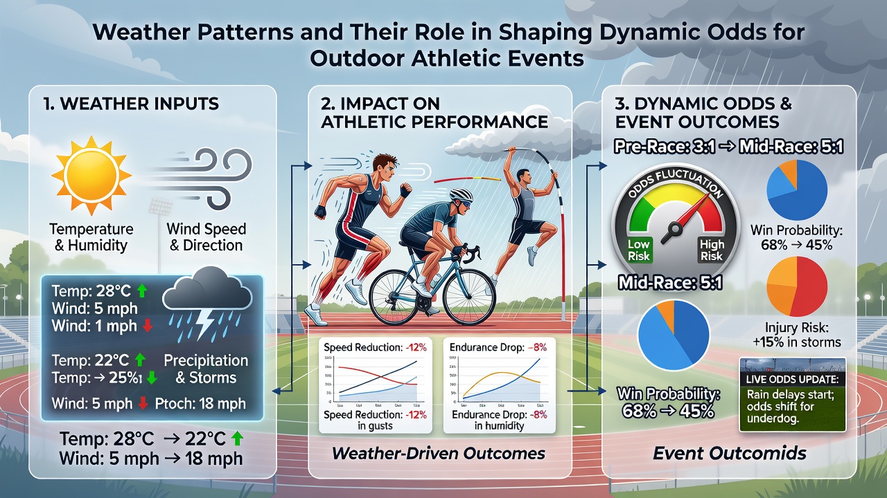 Live sports venue under changing weather with visible monitoring systems